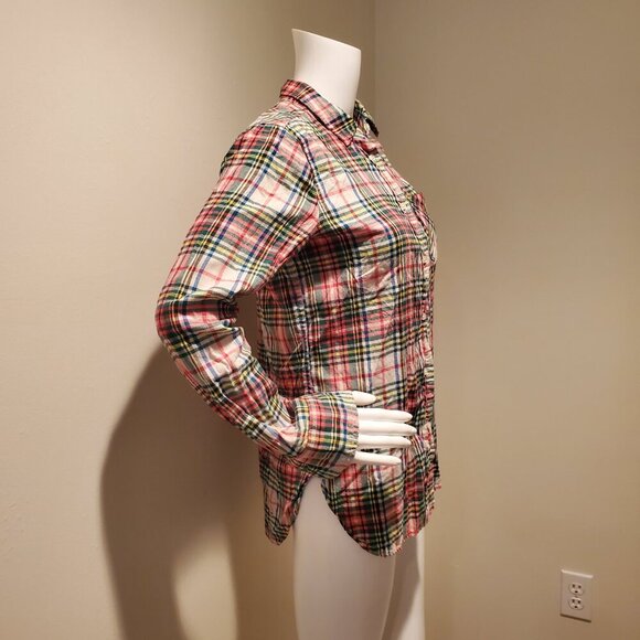 J Crew Classic Fit Boy Shirt Coral Tartan Flannel Button Down 0 - Picture 4 of 5